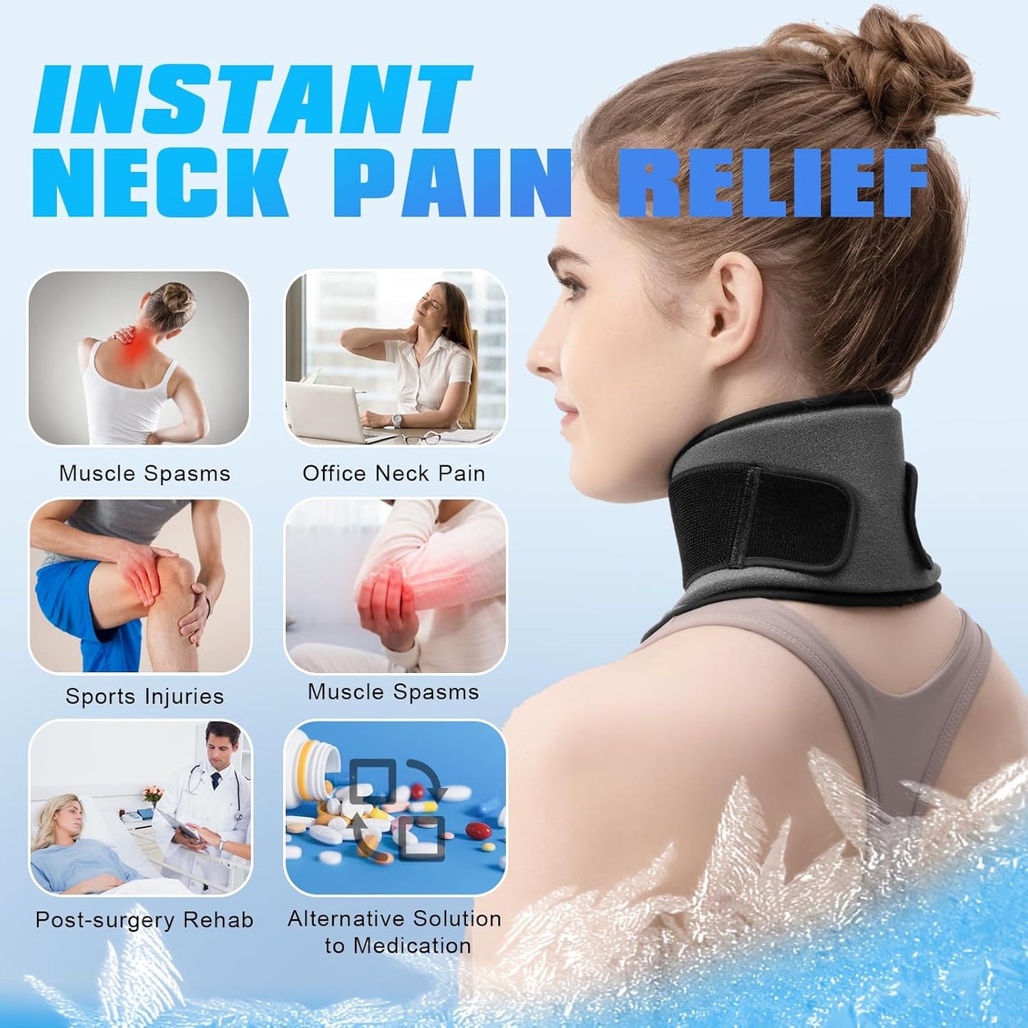 Neck Ice Pack Reusable Soft Gel Wrap Ice Collar for Neck, Wisdom Teeth Ice Pack Head Wrap Face Jaw Versatile Cooling Cold Compress for Cervical Injuries Pain Surgery Recovery