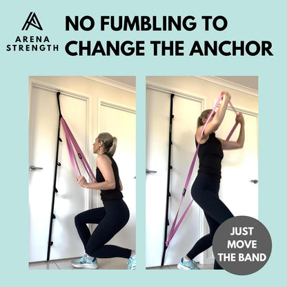 Arena Strength Multi Loop Door Anchor Strap - Heavy Duty Resistance Band Attachment with 9 Adjustable Anchor Points, Easy Installation & Exercise Guide for Full Body | Fits Doors Up to 9 Ft, Black