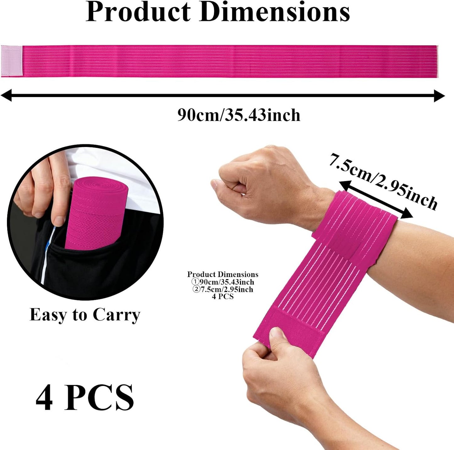 4-Pack Ice Pack Strap,Stretchable- 35.5"x3" Adjustable Hook and Loop Elastic Holder & Resuable Extender Belt for Secure Ice Pack Wrap, Blue
