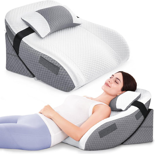 ZIKEE Adjustable Wedge Pillow Headboard Set for Sleeping & After Surgery, Ergonomic Reading Pillow for Sitting in Bed, Bed Wedge with Premium Memory Foam for Back Pain Relief & Support, Leg Elevation