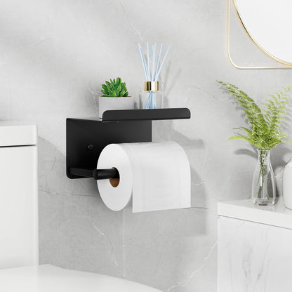 Adhesive Toilet Paper Holder with Shelf, Stainless Steel, Silver | Two Installation Ways:Self Adhesive or Wall Mount, Stick On Toilet Paper Holder, Peel and Stick, Bath Tissue Holder, Bathroom