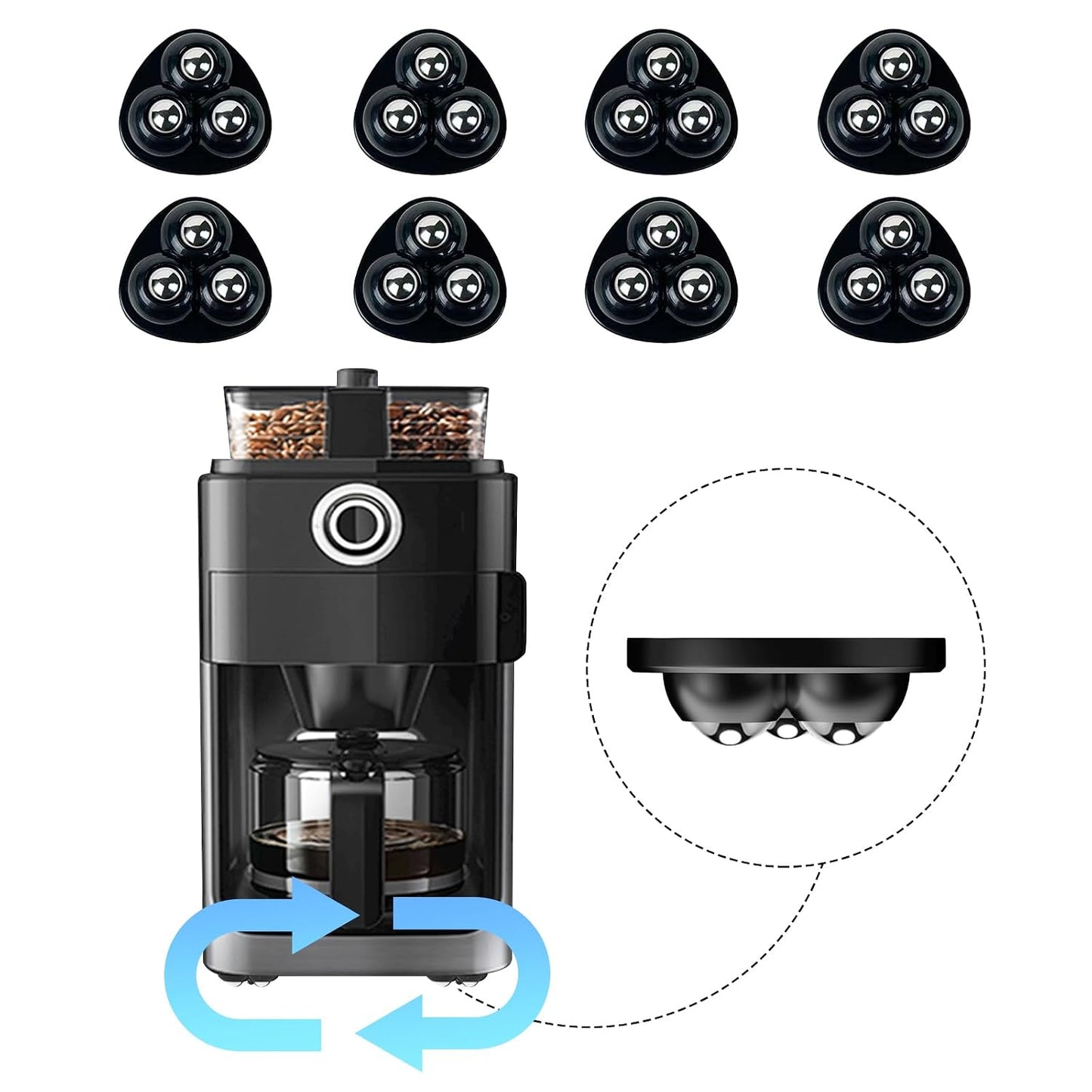 Self Adhesive Appliance Sliders 8 Pack Kitchen & Furniture Rollers | Move Small Appliances Easily 360° Glide No Tools Peel Stick 12lbs Per Wheel