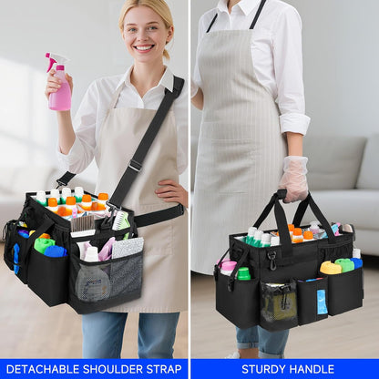 Cleaning Caddy Bag, Extra Large Cleaning Supply Bag for Housekeepers,Black | Sturdy Cleaning Caddy Organizer for Cleaning Supplies with Handle and Adjustable Shouder Strap, Easy to Clean Design