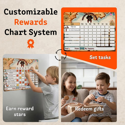 Mimi Doodle Magnetic Chore Chart for Kids – 16x12 Dry Erase Daily Responsibility Board for Fridge with 39 Chore tabs, 100 Reward Stickers – Behavior Chart for Kids at Home – Simple Theme