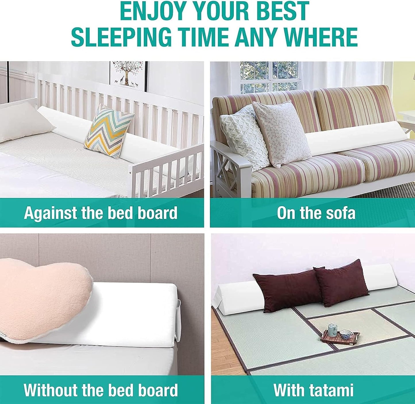 Vekkia Full Bed Wedge Pillow Gap Filler,Mattress Wedge Fill Bed Gap (0-6") | Wedge Pillow headboard for Gap Between Headboard&Mattress, Removable Cover (White 54"x10"x6")