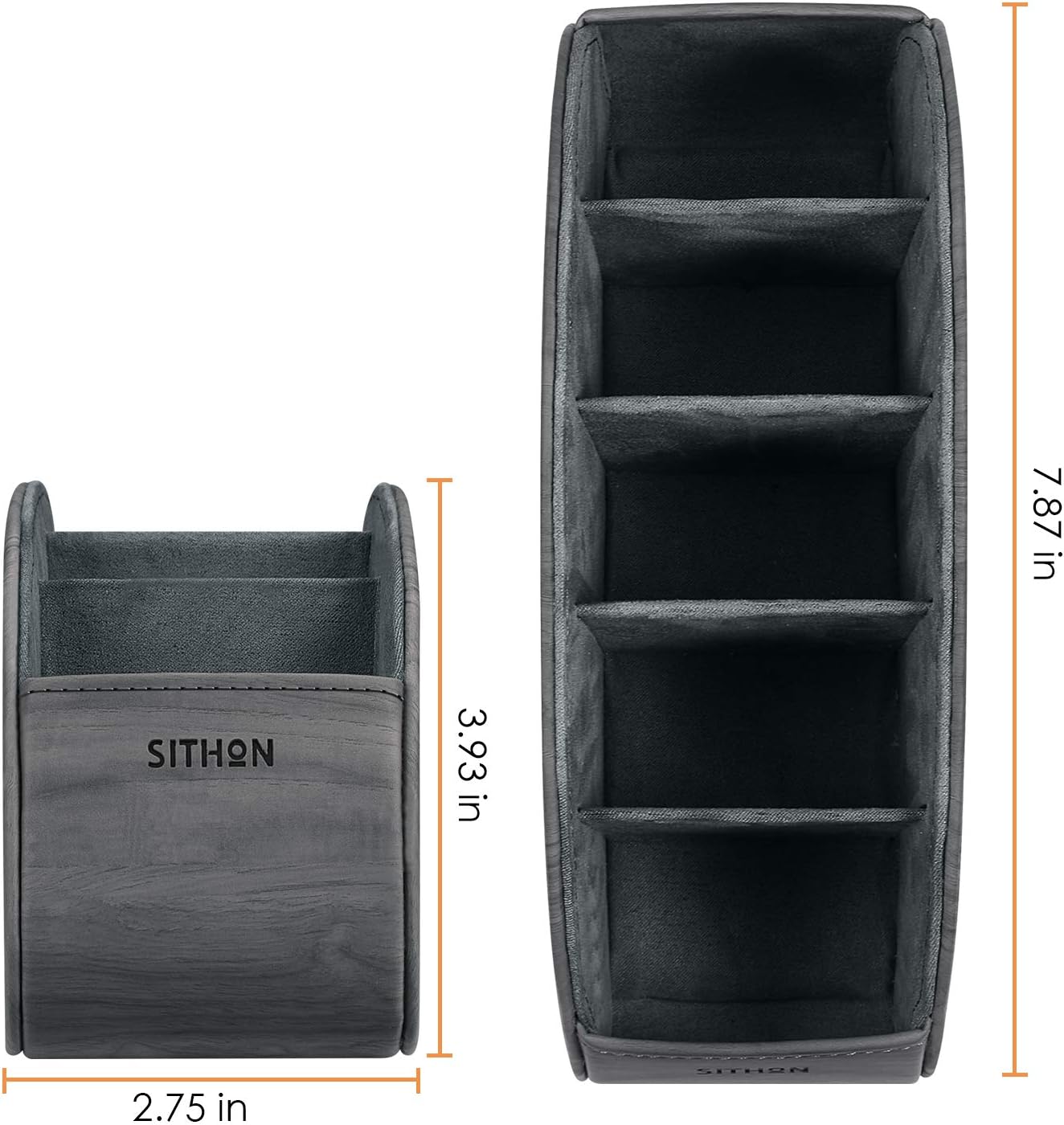 SITHON Remote Control Holder with 5 Compartments | PU Leather Remote Caddy Desktop Organizer Store TV, DVD, Blu-Ray, Media Player, Heater Controllers, Stripe Black