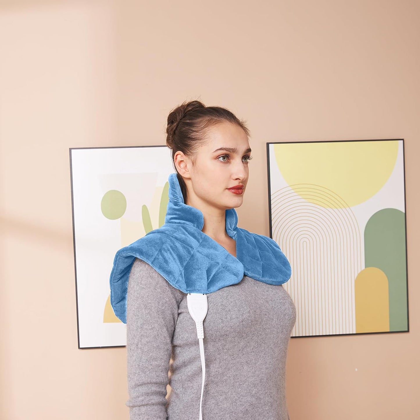 Ambershine 19''x24'' Weighted Neck & Shoulder Heating Pad, 2.5lbs with 12 Temperature Settings& 4 Auto-Off Timers, Pain Relief for Neck/Shoulder/Back(Gray&Blue)