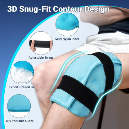 Comfytemp Large Knee Ice Pack Wrap Reusable Gel, FSA Eligible HSA, Full Coverage Knee Cold Compression Brace for Injuries, Pain Relief, Replacement Recovery, Arthritis, Surgery, Women Men Gift
