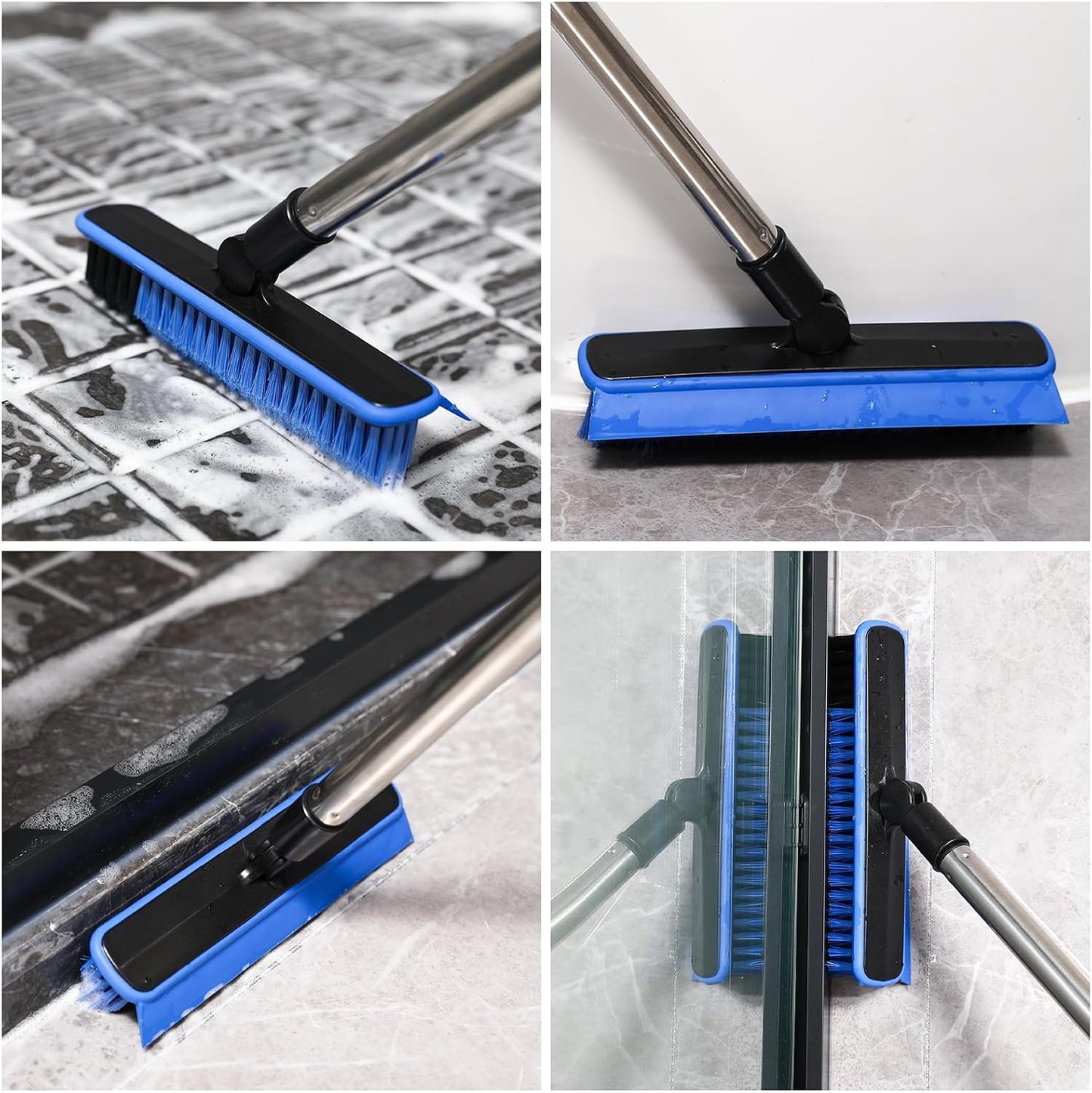 Grout Cleaner Brush with Long Handle, V-Shaped Floor Scrub Brush Swivel Grout Brush Stiff Bristle Floor Grout Scrubber for Bathroom, Tile Line, Crevice, Kitchen, Wall, Deck, Garage (Green)