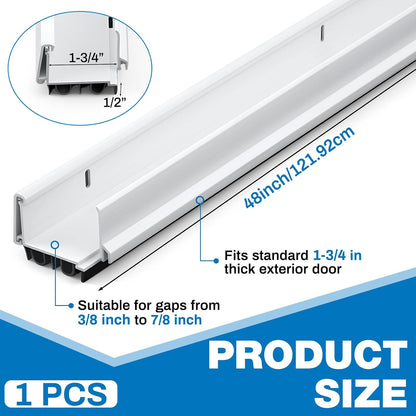 FoldTier 1 Pcs 1-3/4 x 32 Under Door Sweep for Exterior & Interior Doors Adjustable Double Bubble Draft Stopper for Door Bottom, Energy Efficient Slide to Install Blocks Dust/Insects/Noise(White)
