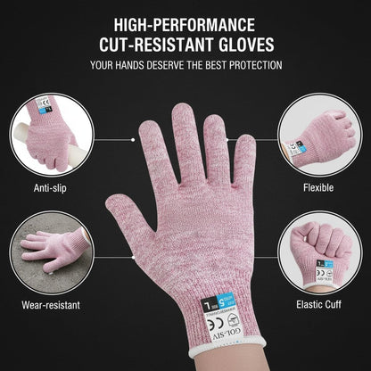 A5 Cut Resistant Gloves, Level 5 Protection, Safety Work Gloves for Kitchen Cutting, Oyster Shucking, Wood Carving, Meat Cutting, Fish Handling, Pink, XL
