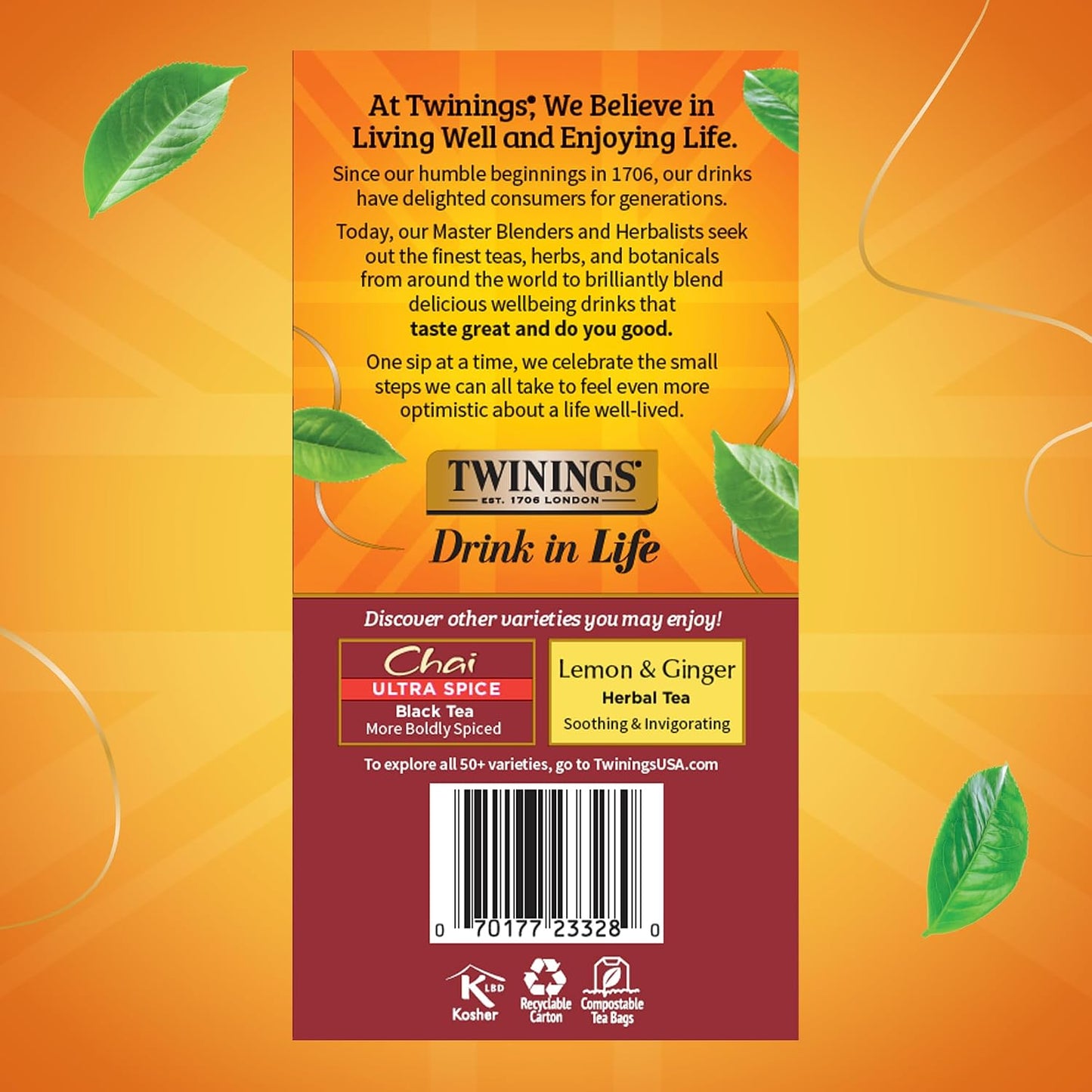 Twinings Mango & Pineapple Herbal Tea Individually Wrapped Bags, 20 Count (Pack of 1), Naturally Caffeine-Free, Enjoy Hot or Iced, 20 Teabags