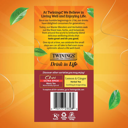 Twinings Mango & Pineapple Herbal Tea Individually Wrapped Bags, 20 Count (Pack of 1), Naturally Caffeine-Free, Enjoy Hot or Iced, 20 Teabags