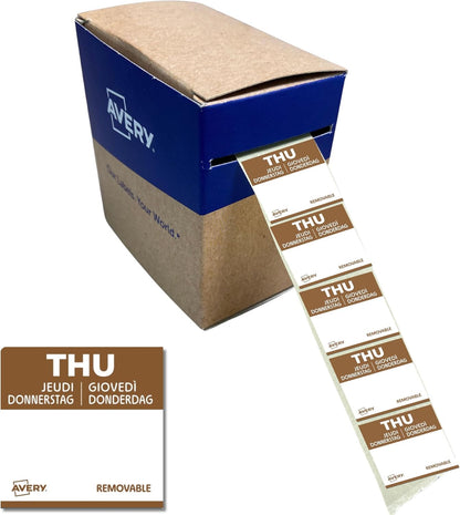 Avery Removable, Hand Writable, Food Day Labels, Wednesday, Strong Adhesive, 25 x 25 mm, Red, 1000 Labels, Preprinted Design (DLSWEDREV-1000)