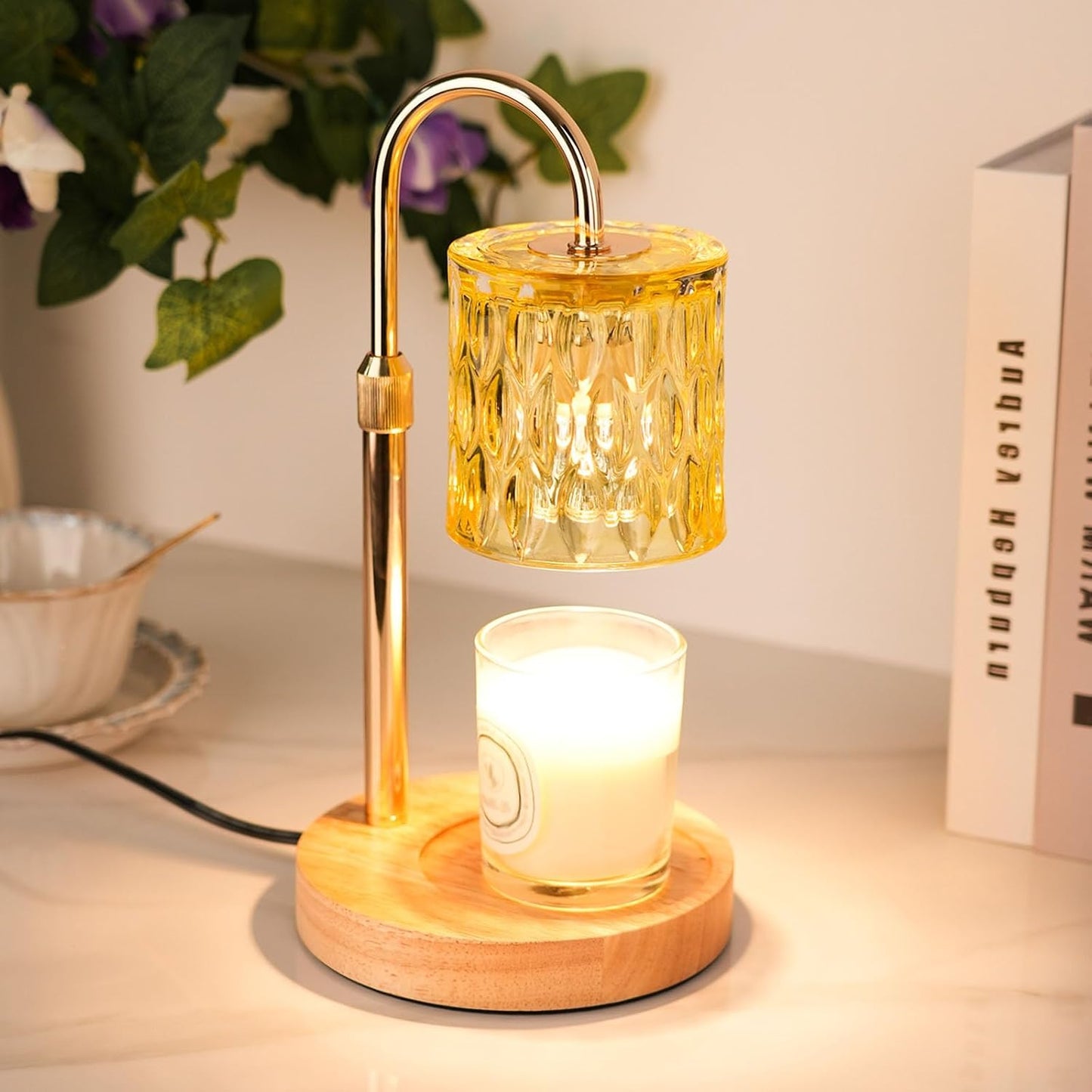 HAIDOLIANG Blue Candle Warmer Lamp with Timer and Dimmer | Height and Brightness Adjustable,Glass Electric Wax Warmer with 2 Bulbs for Women Gifts, Home Decor for Scented Jar Candles