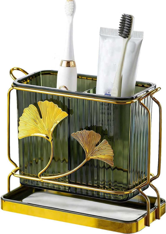 Toothbrush Holder for Bathrooms, 2-Compartment Toothbrush Organizer, Drainage and Breathability, Kitchen Utensil Holder, Kitchen Bathroom Tooth Brush Holder Organizers and Storage