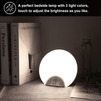 ANTDALIS Sunrise Alarm Clock Wake Up Light for Kids, Adults, Heavy Sleepers with Dual Alarms, Snooze, Sleep Aid with 7 Nature Sounds for Bedrooms with 8 Colors Night Light, FM Radio, Gift Ideas