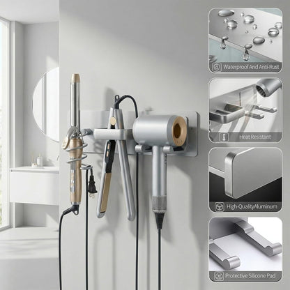 Hair Dryer Holder Hair Tool Organizer Metal Wall Mount (Gold) | Heat Resistant Hair Tool Organizer, Metal Wall Mount Storage, Bathroom Counter Space Saver, Blow Dryer Holder
