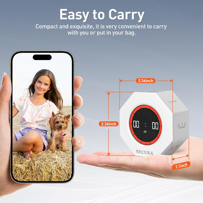 Secura Pomodoro Timer for ADHD & Productivity, Flip Cube Timer with 7 Presets (1/3/5/10/15/30/60 Min), Visual Countdown Progress Bar for Work, Study, Kids & Desk (White)