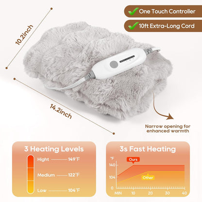 Double-Sided Heating Pad for Hands, Luxury Faux Fur Electric Hand Warmer for Fingers Arthritis, Heated Gloves Indoor Use, Hand Warmer Pouch for Women Men Hand Pain Relief, 3 Levels & Auto Off, Brown