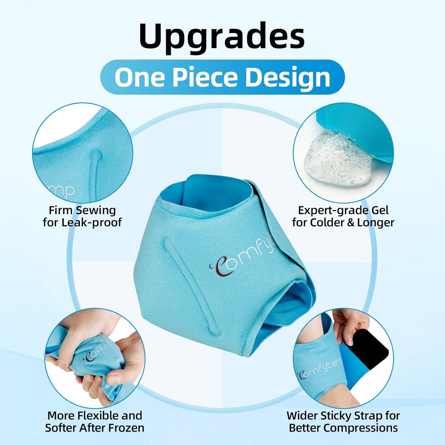 Comfytemp Ankle Ice Pack Wrap for Plantar Fasciitis, Swelling, Foot Pain Relief, FSA Eligible HSA, Gel Packs for Injuries Reusable, Hot Cold Compress for Achilles Tendonitis, Sprained Ankles, 2 Packs