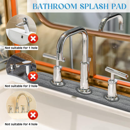 Teenyyou 2 Pcs Faucet Mat for Kitchen Sink Splash Guard for Kitchen Sink Faucet Dish Drying Mat for Bathroom Sponge Holder(Dark Gray,3 Round Holes)