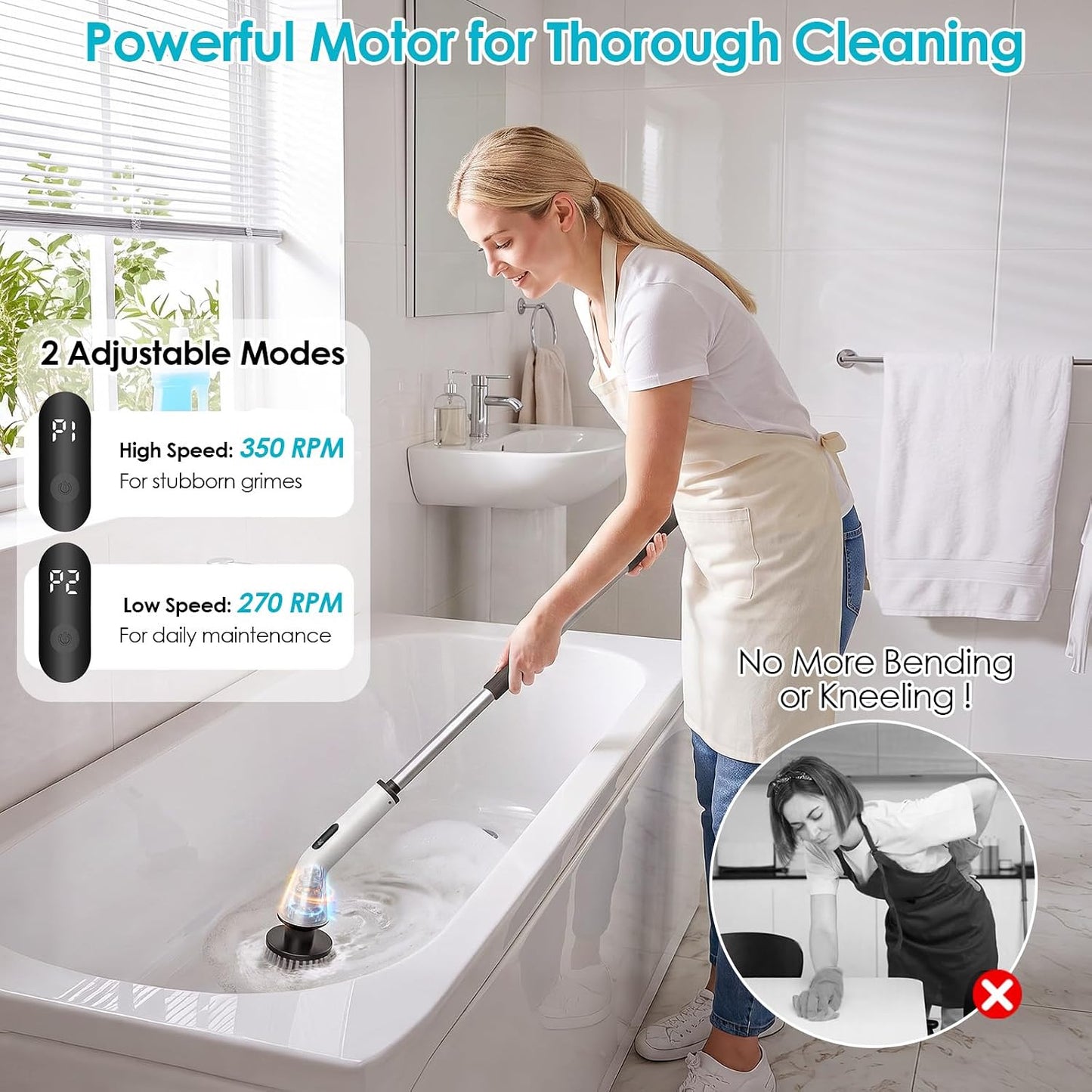 Electric Spin Scrubber for Bathroom,Power Cleaning Brush with 7 Replaceable Brush Heads, Adjustable Long Handle, Cordless Electric Shower Scrubber for Home, Floor, Kitchen & Car