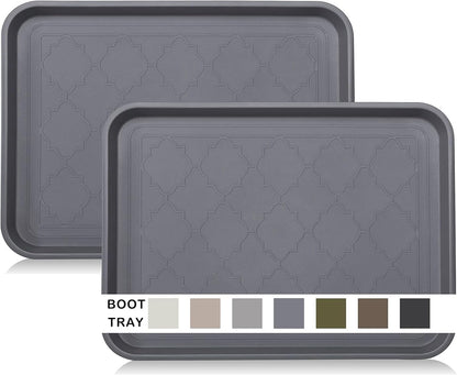 WATANIYA PET Boot Tray for Entryway Indoor, Heavy Duty Shoe Mat Tray 2 Packs, 16.7"x12.8" Waterproof Shoes Trays with Raised Edge, Outdoor Multi-Purpose Mats for Boots, Garden, Pets