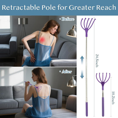 Silicone Back Scratching Tool Extendable Telescopic Back Scratcher Skin Safe Bristle Claw Back Scratcher with Folding Handle