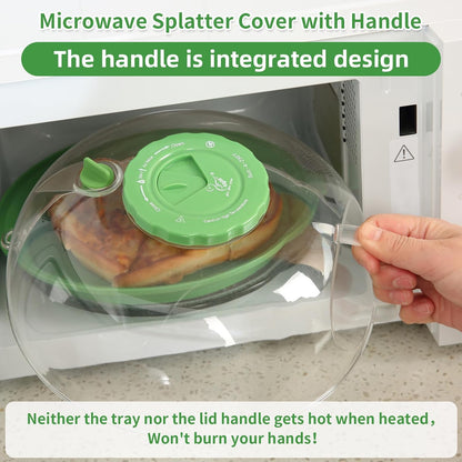 Microwave Splatter Cover Lid for Food 10.2 Inch with Water Steamer, Clear Microwave Splash Guard Cooker Lid with Plate, Dish Bowl Plate Serving Cover Cookware High Transparent Plastic Black