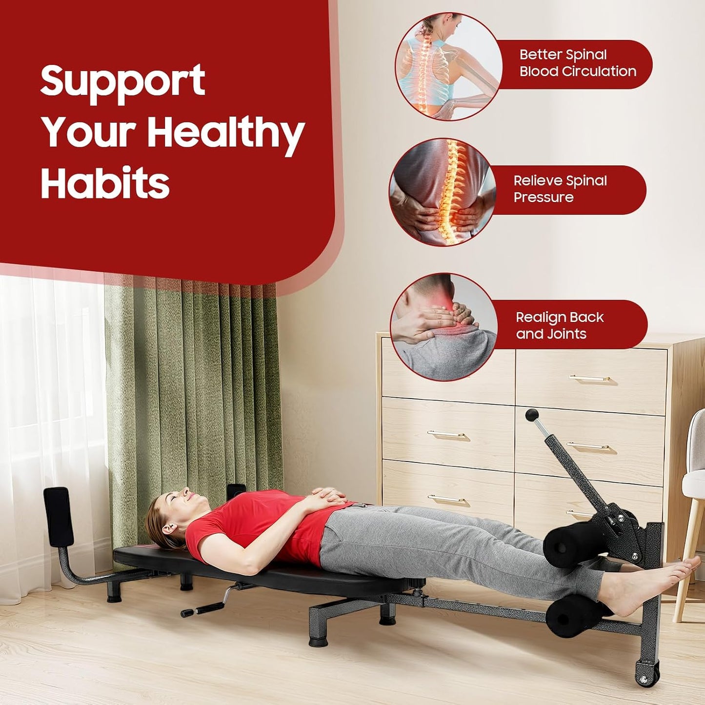 Back Stretch Decompression Bench Inversion Table for Home Workout | 330 lbs Capacity, Back Decompression, Home Gym Use