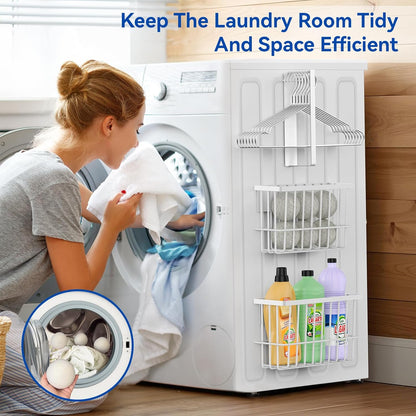 Laundry Room Organization and Storage Magnetic Dryer Ball Holder with Magnetic Hanger Holder, Magnetic Lint Bin for Washer Dryer, Iron Basket Dryer Ball Container, Magnetic Laundry Organizer (Black)