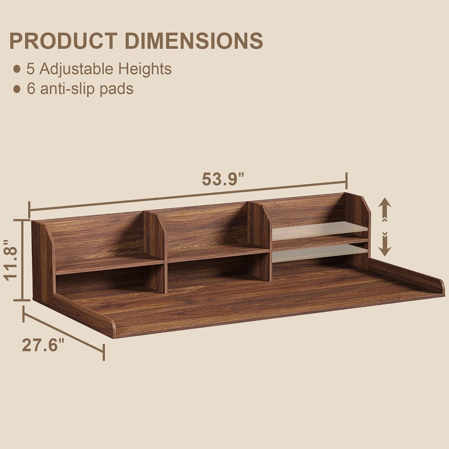 ChooChoo Washer Dryer Countertop, Adjustable Shelf, 2-Tier | Laundry Room Topper, Spacious Storage, For Folding Clothes & Efficient Organization, Walnut