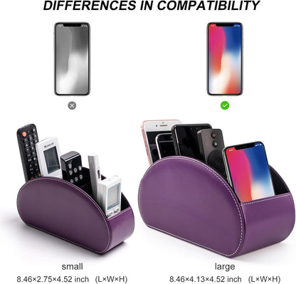 Remote Control Holders Organizer Box with 5 Compartment PU Leather Caddy | Multi-functional Office Desk Storage Caddy Store Tv Remote for Media Player,Brush,Pencil,Glassees&Office Supplies