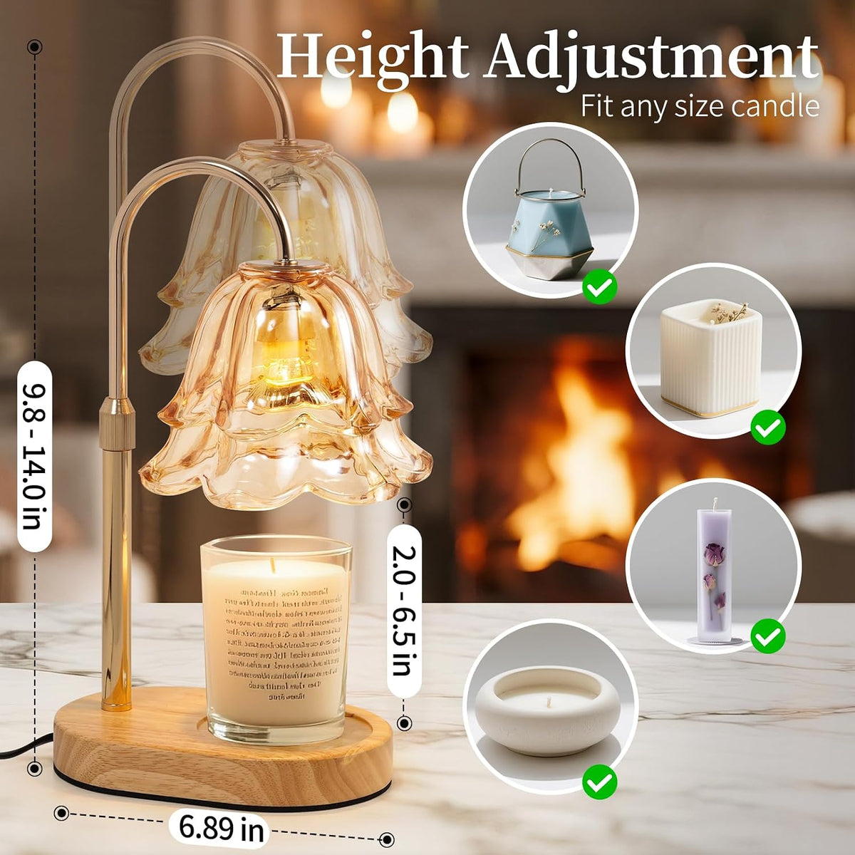 Flower Candle Warmer Lamp with Timer - Dimmable Electric Candle Lamp, Glod