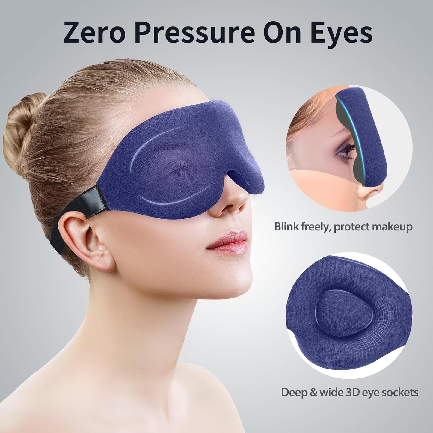 NEWVANGA Sleep Mask for Back and Side Sleeper, Travel Eye Cover, Blue | Block Out Light, 3D Night Blindfold, Zero Pressure Breathable, Lightweight Sleeping Eye Mask, Flight Naps shift Work Yoga
