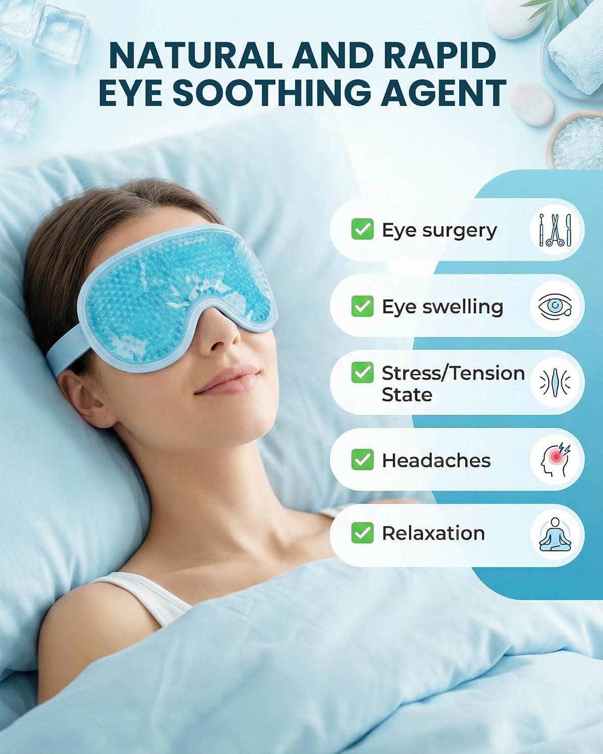 Cooling Gel Eye Mask for Puffy Eyes, 2 Pack Reusable Cooling Eye Mask for Migraine, Headache, Dark Circles, Dry Swollen Eyes, Sinus Pain