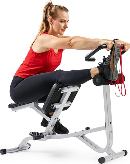 Sunny Health & Fitness Full Body Stretch Machine Back Stretcher Pivot Seat | Pivoting Seat, Multi-Use Handlebar, Padded Back Support, Full-Body Stretching, Flexibility Training, Home Gym Use