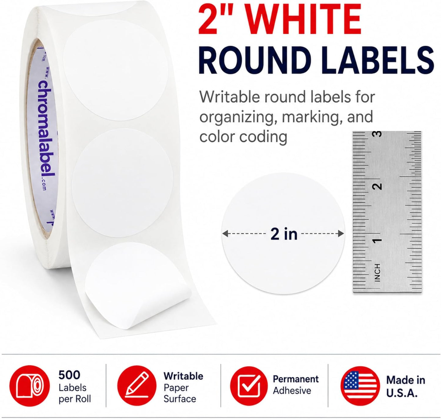 Fluorescent Green Dot Stickers, 2 Inch, 500/Roll | Writable Matte Paper Circle Stickers for Inventory, Classrooms, Offices, Retail, and Color Coding. Made in USA