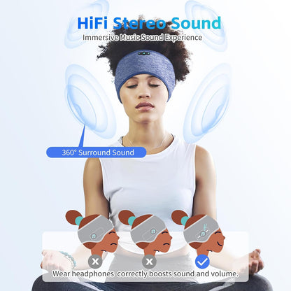 Sleep Headphones Bluetooth 6.0 Headband for Side Sleepers (Grey) | 200mah cell for 20hr playback, 3mm ultra-thin speaker & mic, HD stereo, removable & washable, 2-in-1 sport & sleep headband