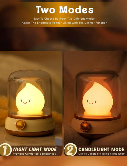 WANIDEA Night Light for Kids, Rechargeable Night Light for Bedroom | Stepless Dimming, Retro Flame, Room Decor, Warm Candlelight, Gifts for Kids, Bedside Lamp With USB-C Charging Cable