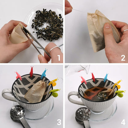 SNAIL GARDEN 300Pcs Tea Filter Bags, Tea Infuser for Loose Leaf Tea with 1Pcs Tea Bag Tong & 5Pcs Tea Bag Holders-100% Unbleached Paper Empty Tea Sachets-Biodegradable and Compostable