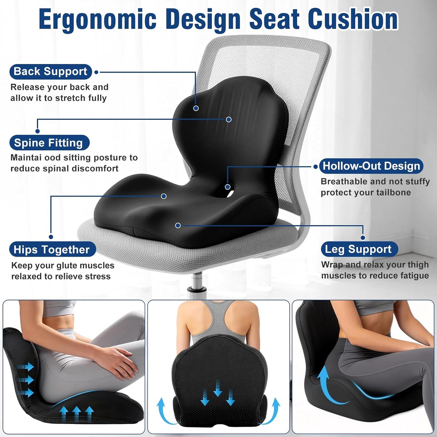 Car Seat Cushion Office Chair Cushion with Lumbar Support Pillow | Ergonomic Seat Cushion for Relieve Sciatica & Tailbone Pain, Ideal for Car Driving Truck Office Chairs Wheelchairs Home Use