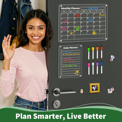 FINDMAG 4 Pack Fridge Calendar, Magnetic Calendar for Dry Erase, Black | Magnetic Dry Erase Board, Monthly Calendar for Fridge with 8 Markers & Eraser