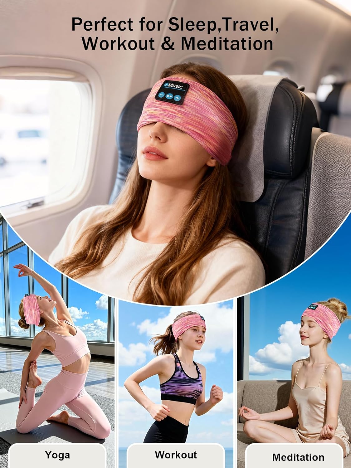 AONESY Bluetooth Headband for Sleeping, Headband Headphones for Side Sleepers & Sports, Washable & Wireless Music Headband with Secure Fit for Running, Workout, Gym, Yoga - Great Gift