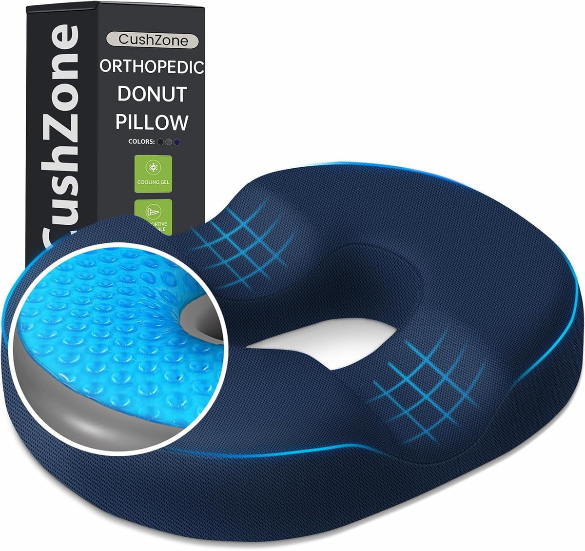 Donut Pillow Seat Cushion, Cooling Gel Memory Foam Chair Cushion, Black