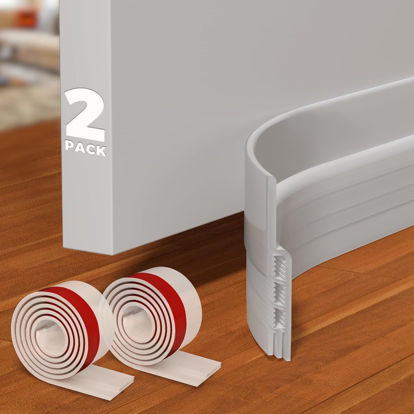 Holikme Door Draft Stopper 2-Pack, Under Door Seal for Bottom Gap Filler | Strong Adhesive Silicone Weather Stripping Garage Window Blocker Cold Air & Noise, Easy Install Door Sweep Strip Save Energy