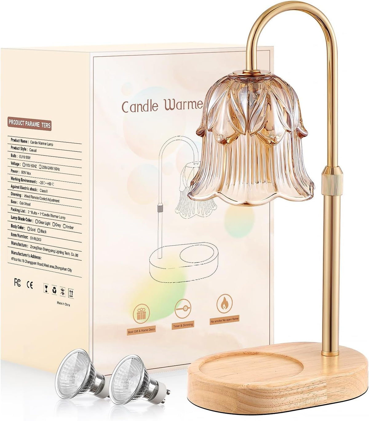 Candle Warmer Lamp Adjustable Timer - Electric Flower Glass Candles Light