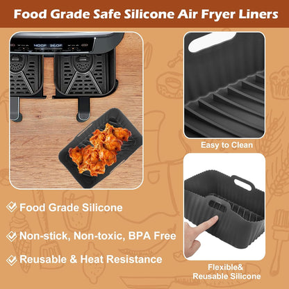 2Pcs Silicone Air Fryer Liners for Ninja Foodi Dual DZ201, Non-Stick Air Fryer Basket Accessories, Reusable Liners Fits 8 QT