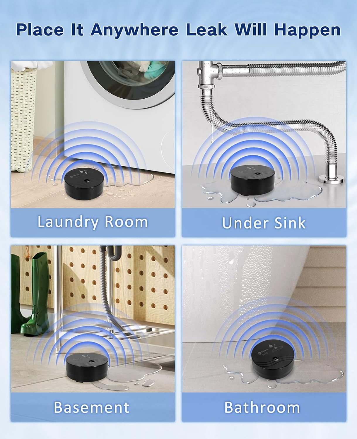 Geevon 10 Pack Water Leak Detectors,100dB Sensor Alarms for Home | Flood Leak Detectors for Basement,Bathroom,Laundry Room,Sink,Garage,Wine Cellar,RV and Window,Water Alarms with Batteries